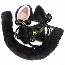 Ушки с хвостиком и бабочкой на шею черные